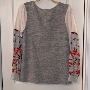 Gray and Cream Women's Top with Statement Sleeves